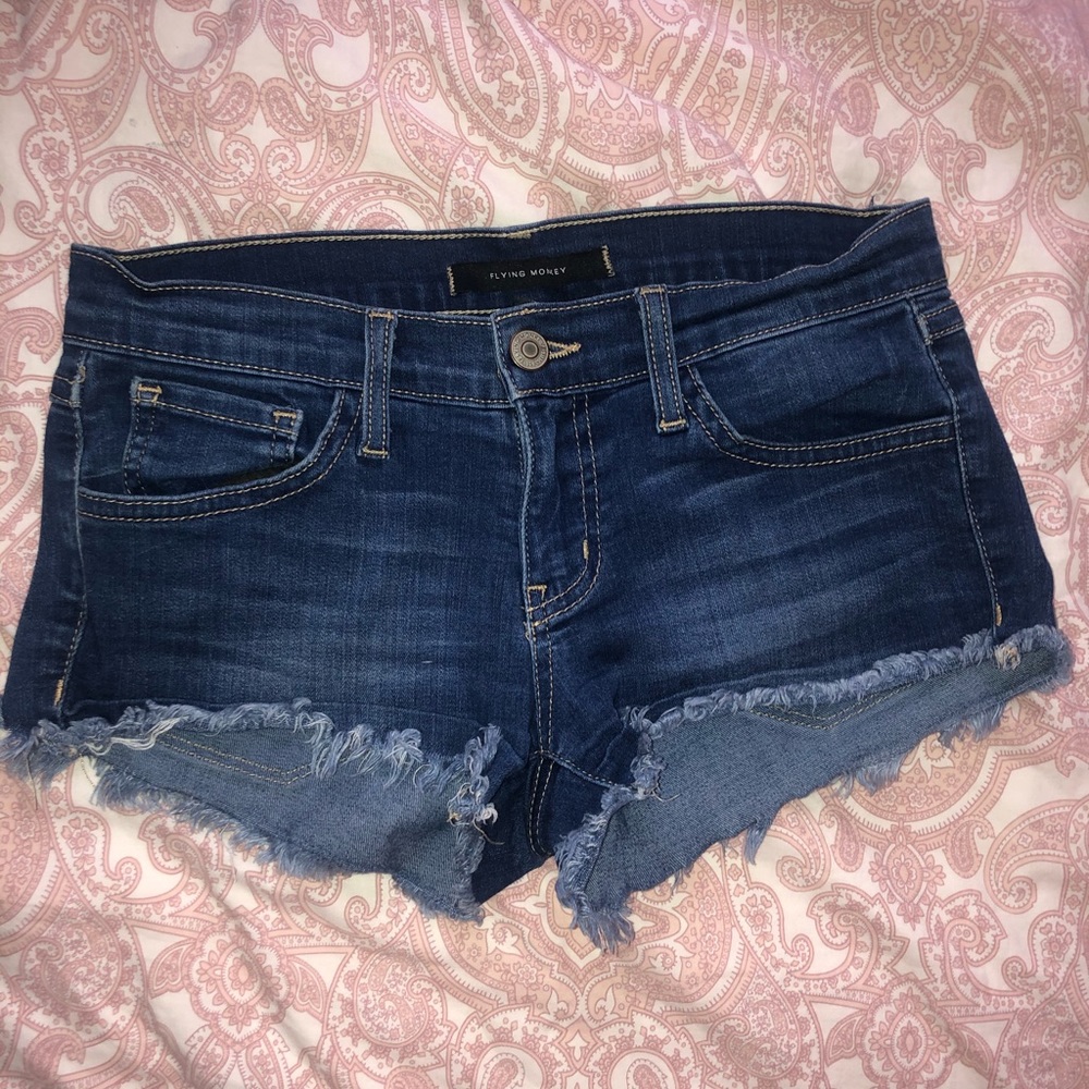 Dark denim low-rise jean shorts